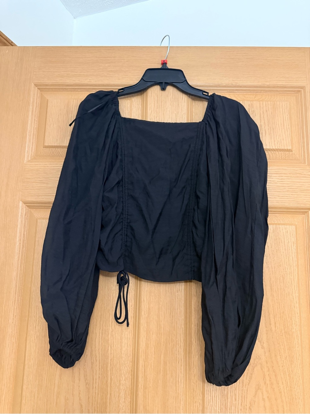 HYFVE Black Square-Neck Puff Sleeve Crop Blouse
